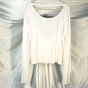 Lorna Jane White Crop Long Sleeve Top with Cut Out Back - Size M